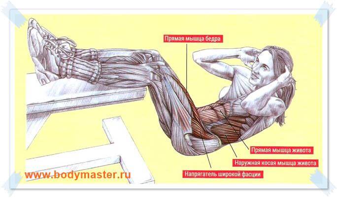 Скручивания на наклонной скамье