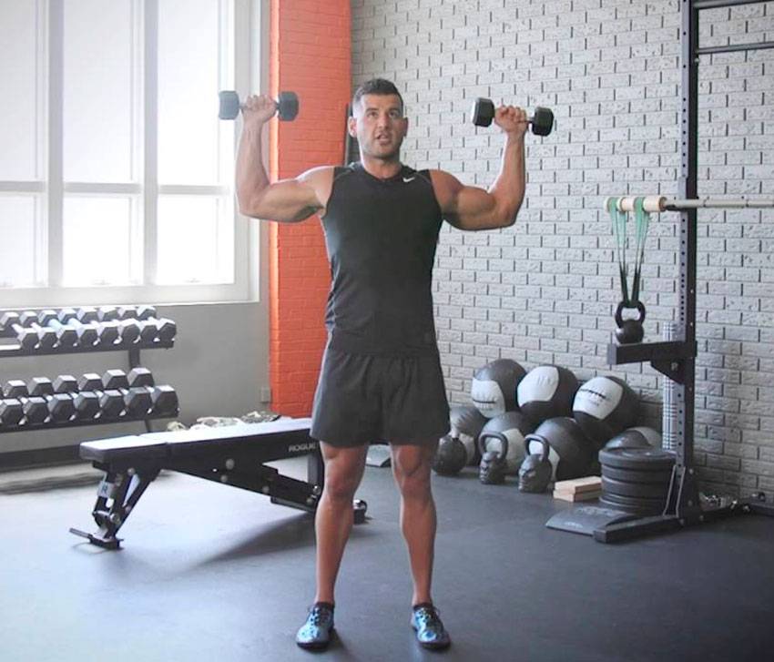 Жим гантелей сидя на плечи