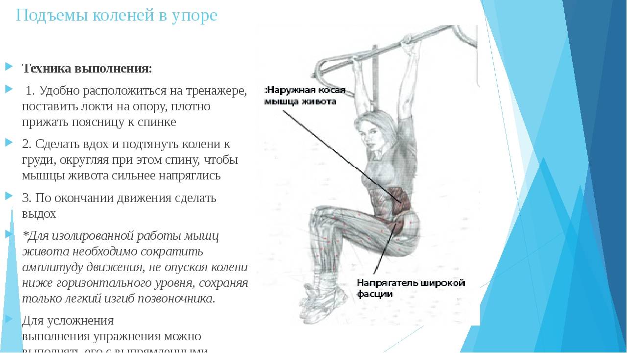 Подъем ног на скамье лежа