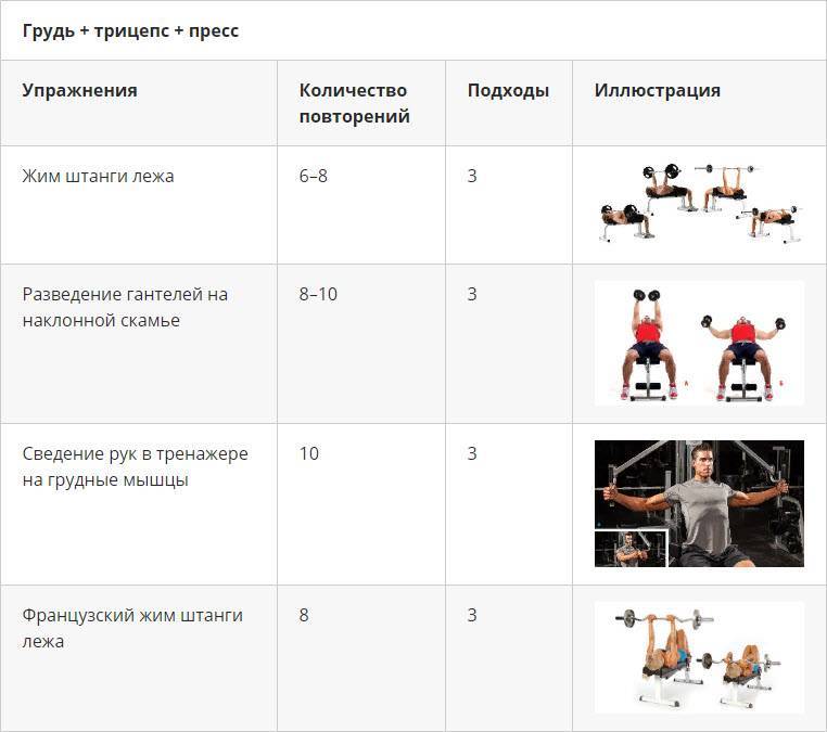 Схема тренировок в тренажерном зале для мужчин для набора мышечной массы