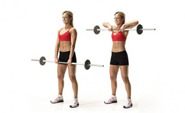 Правильная техника выполнения тяги штанги к подбородку узким и широким хватом