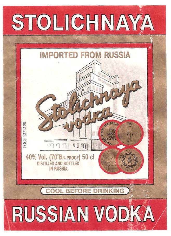 Состав и рецепт «столичной водки»