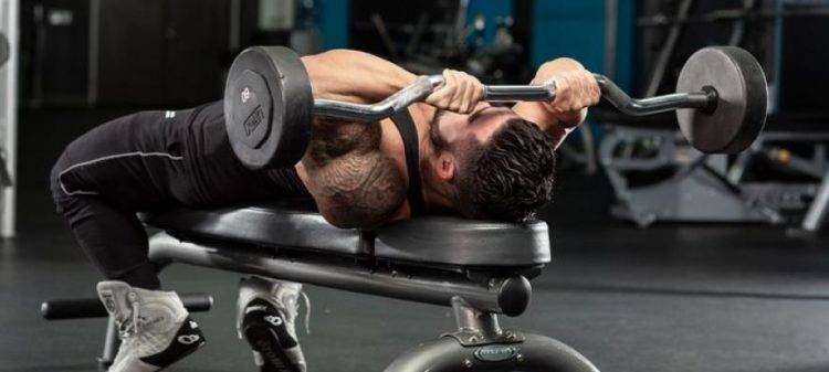 Французский жим с гантелей стоя или сидя