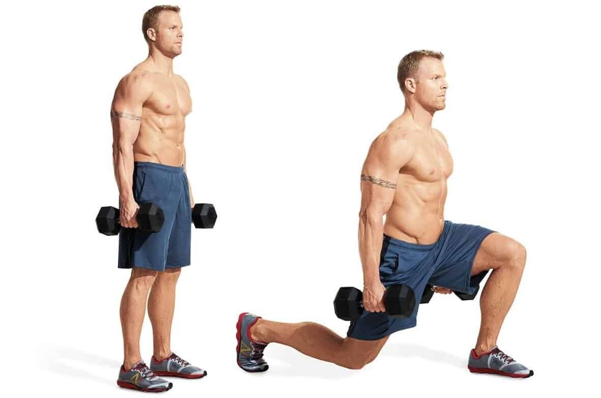 Боковые выпады с гантелями