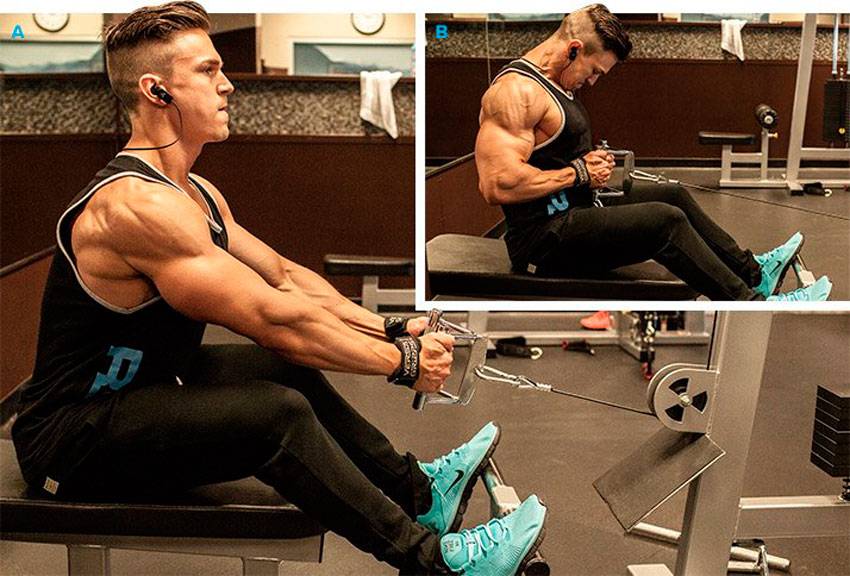 Тяга горизонтального блока к поясу сидя